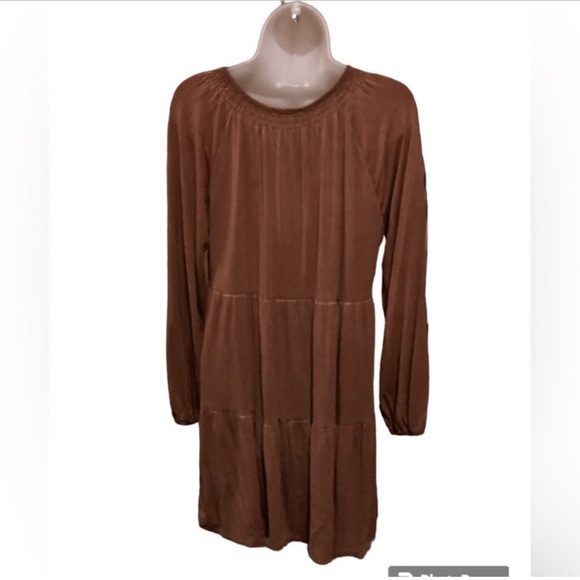 Wonderly Tiered Dress Size Small Brown Long Sleeve Washed Look Excellent - Picture 3 of 3